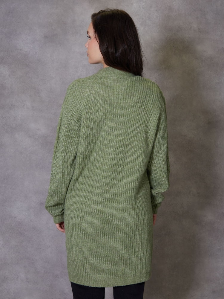 Threadbare Green Curve Ladies Rozanna Cable Detail Cardigan - Image 2 of 4
