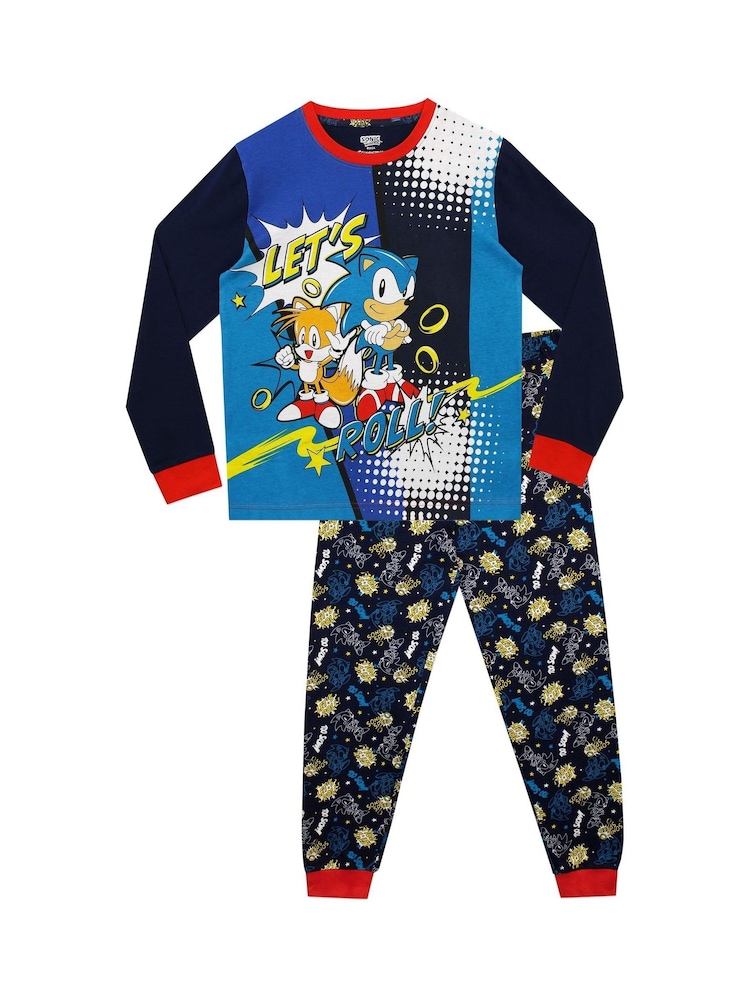 Character Blue Sonic Sonic The Hedgehog 100% Cotton Pyjamas - Image 1 of 6