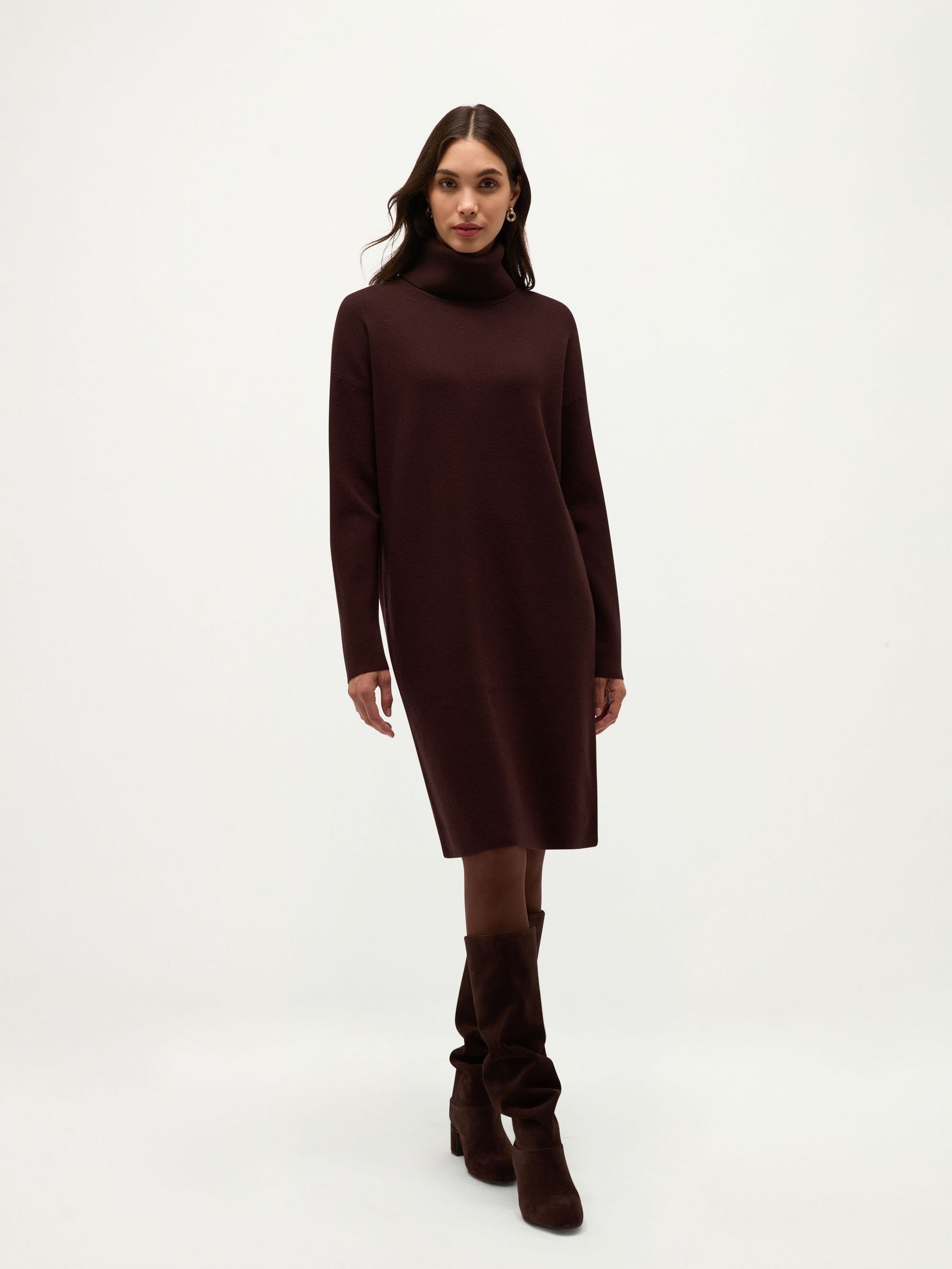 Hobbs London Women's Chocolate Yvette Roll Neck Knitted Dress In | : Extra Large - Image 1