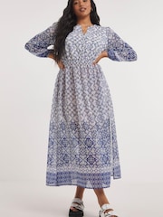 Joanna Hope Blue Tile Print Maxi Beach Dress - Image 1 of 4