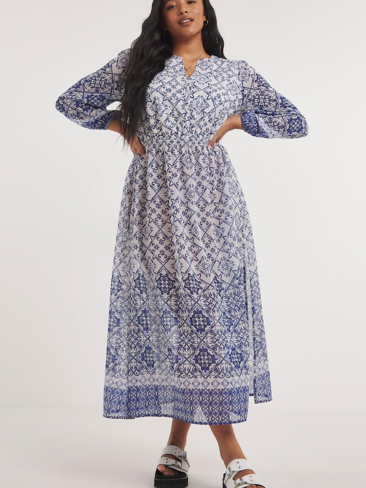 Joanna Hope Blue Tile Print Maxi Beach Dress - Image 1 of 4