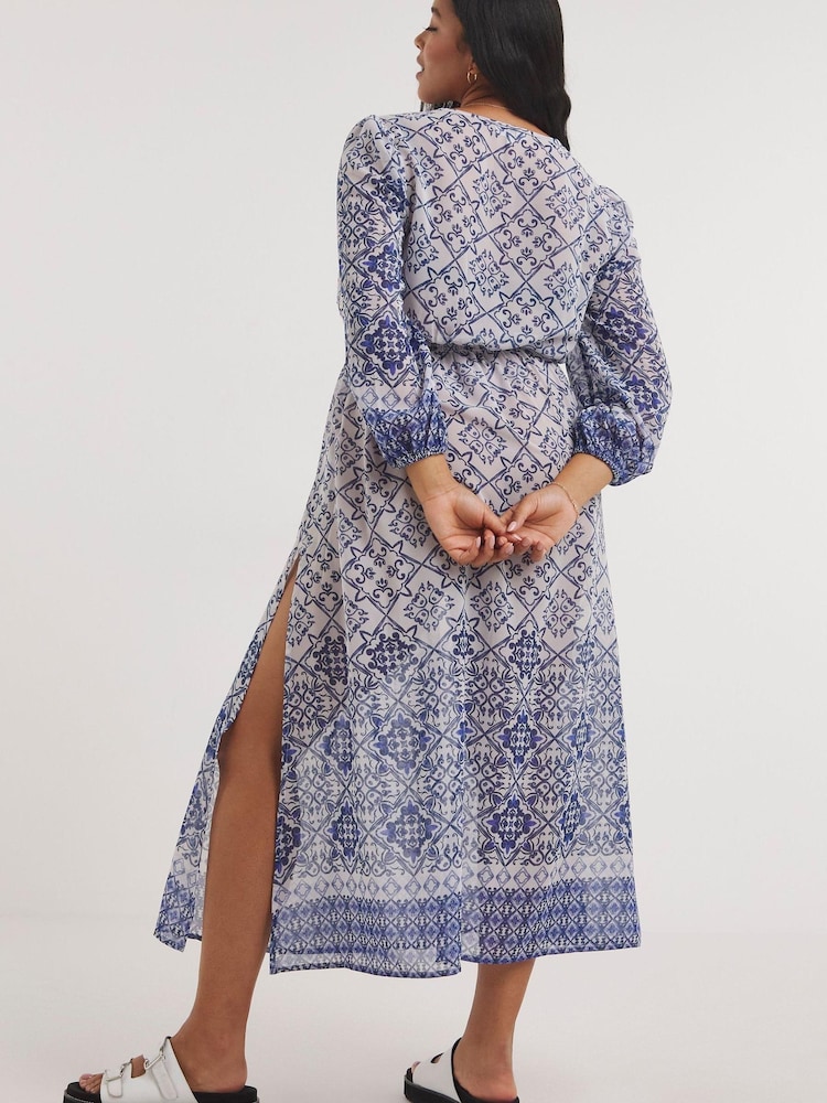 Joanna Hope Blue Tile Print Maxi Beach Dress - Image 2 of 4