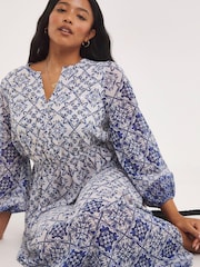 Joanna Hope Blue Tile Print Maxi Beach Dress - Image 3 of 4
