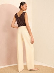 Love & Roses Ivory White Elasticated Waist Wide Leg Tailored Trousers - Image 3 of 4