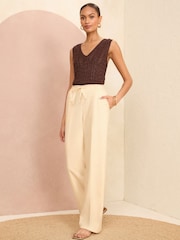Love & Roses Ivory White Elasticated Waist Wide Leg Tailored Trousers - Image 4 of 4