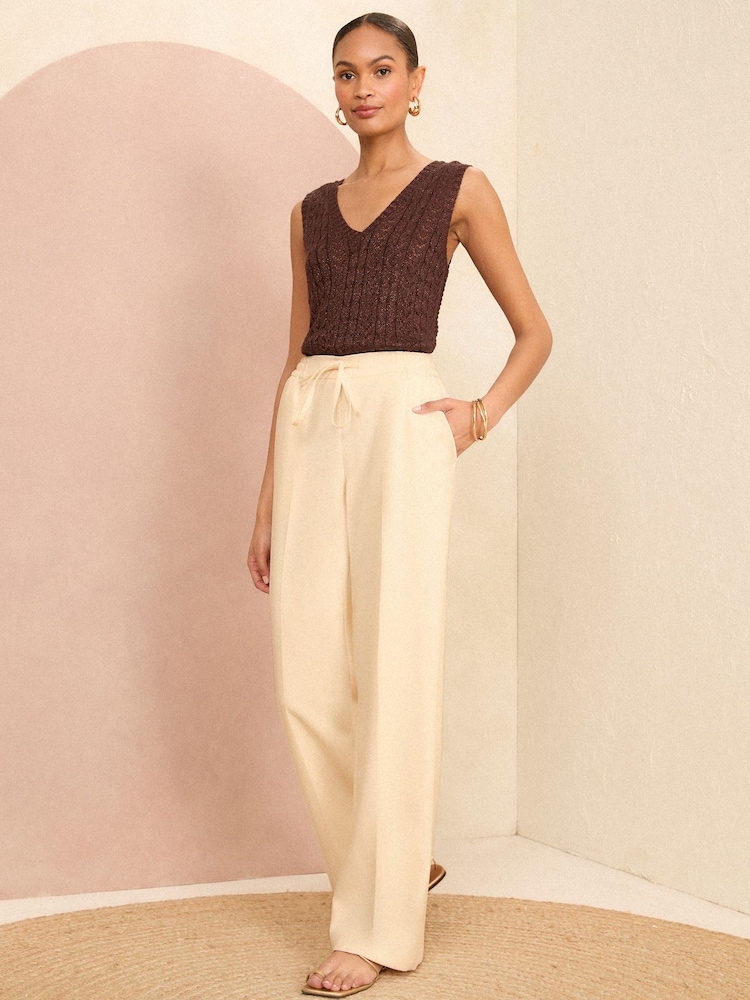 Love & Roses Ivory White Elasticated Waist Wide Leg Tailored Trousers - Image 4 of 4