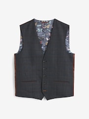 Navy Blue Trimmed Check Suit: Waistcoat - Image 1 of 3