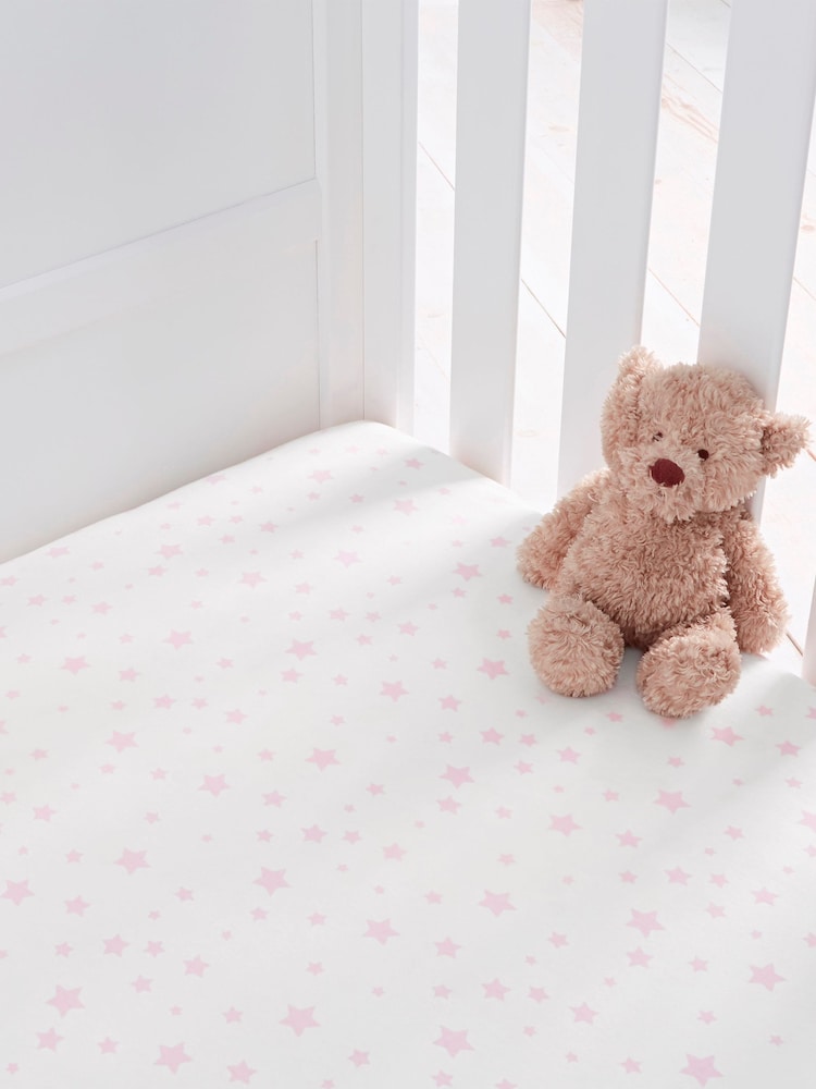 Silentnight 2 Pack Pink Stars Safe Nights Cot Bed 100% Cotton Fitted Sheets - Image 1 of 10