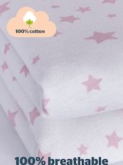 Silentnight 2 Pack Pink Stars Safe Nights Cot Bed 100% Cotton Fitted Sheets - Image 6 of 10