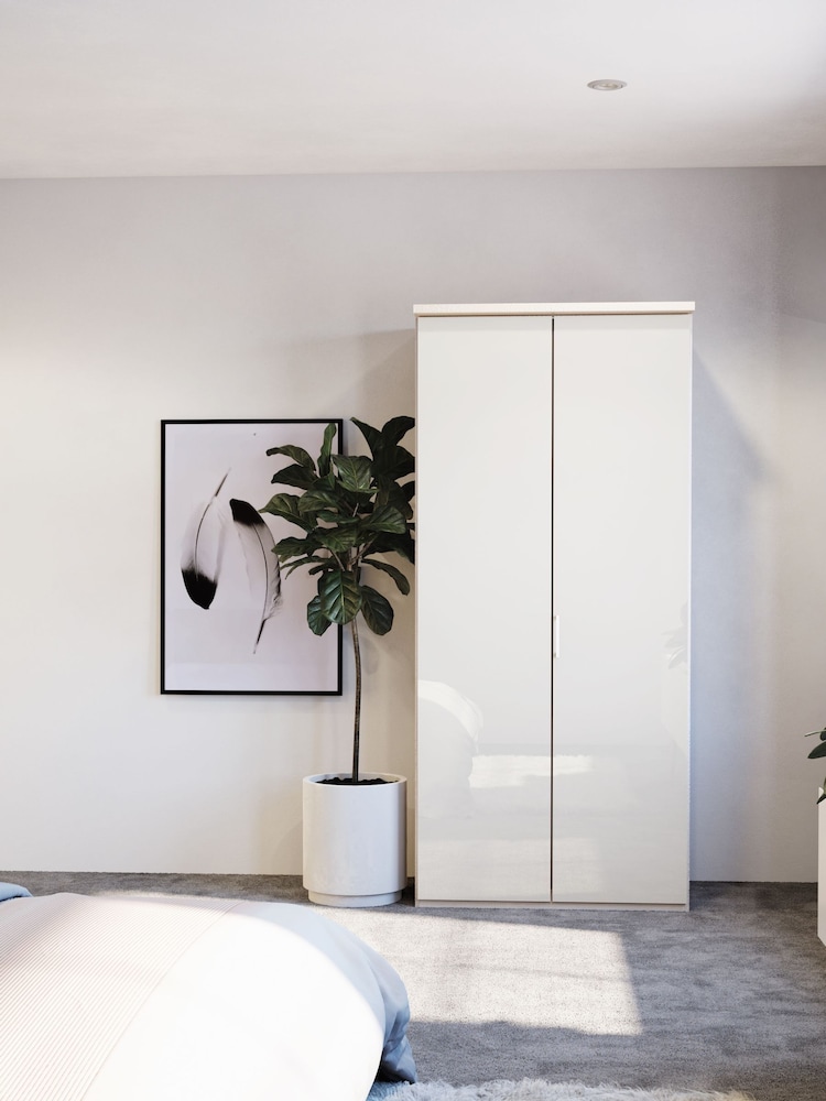 Wiemann Peyton Rustic Oak / White Glass Semi Fitted Double Wardrobe - Image 1 of 4
