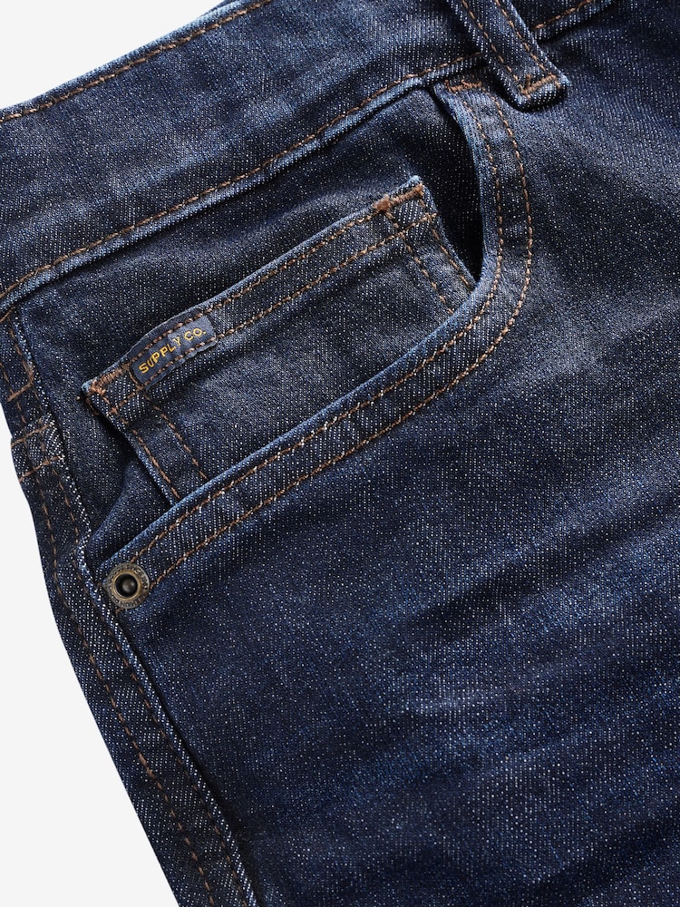 Blue Indigo Rinse Straight Fit Vintage Wash Denim Jeans - Image 11 of 11