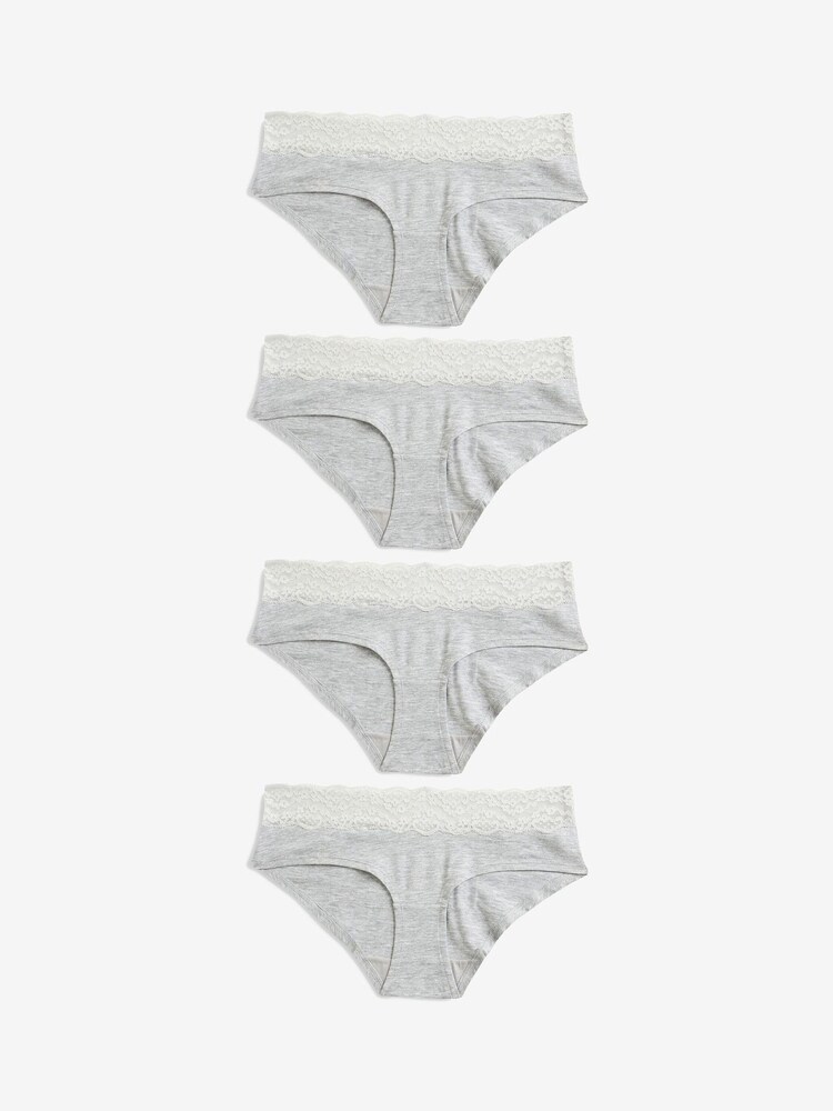 Grey Marl Short Cotton and Lace Knickers 4 Pack - Image 1 of 4