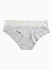Grey Marl Short Cotton and Lace Knickers 4 Pack - Image 2 of 4