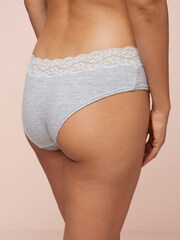 Grey Marl Short Cotton and Lace Knickers 4 Pack - Image 4 of 4