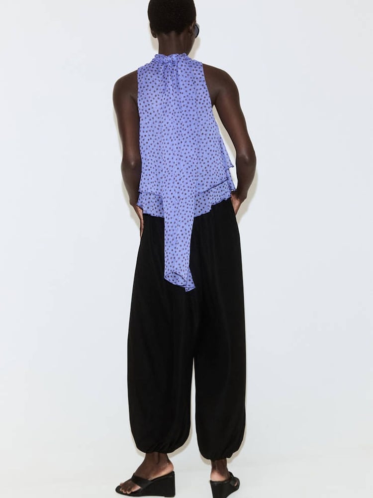 Mango Blue Polka Dot High Neck Blouse - Image 2 of 6 Mango Blue Polka Dot High Neck Blouse - Image 2 of 6