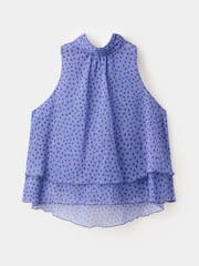 Mango Blue Polka Dot High Neck Blouse - Image 4 of 6