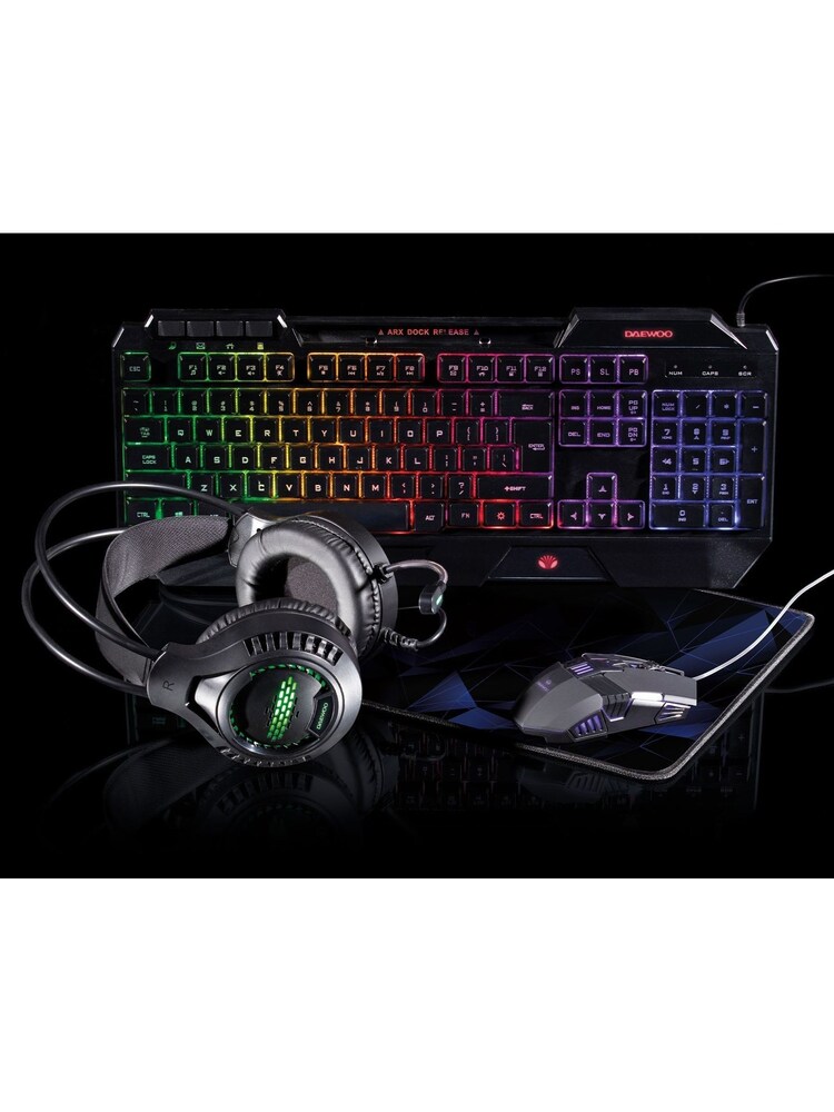 Daewoo Black Gaming Set 4 in 1 Headphones Keyboard Mouse Pad - Image 2 of 4