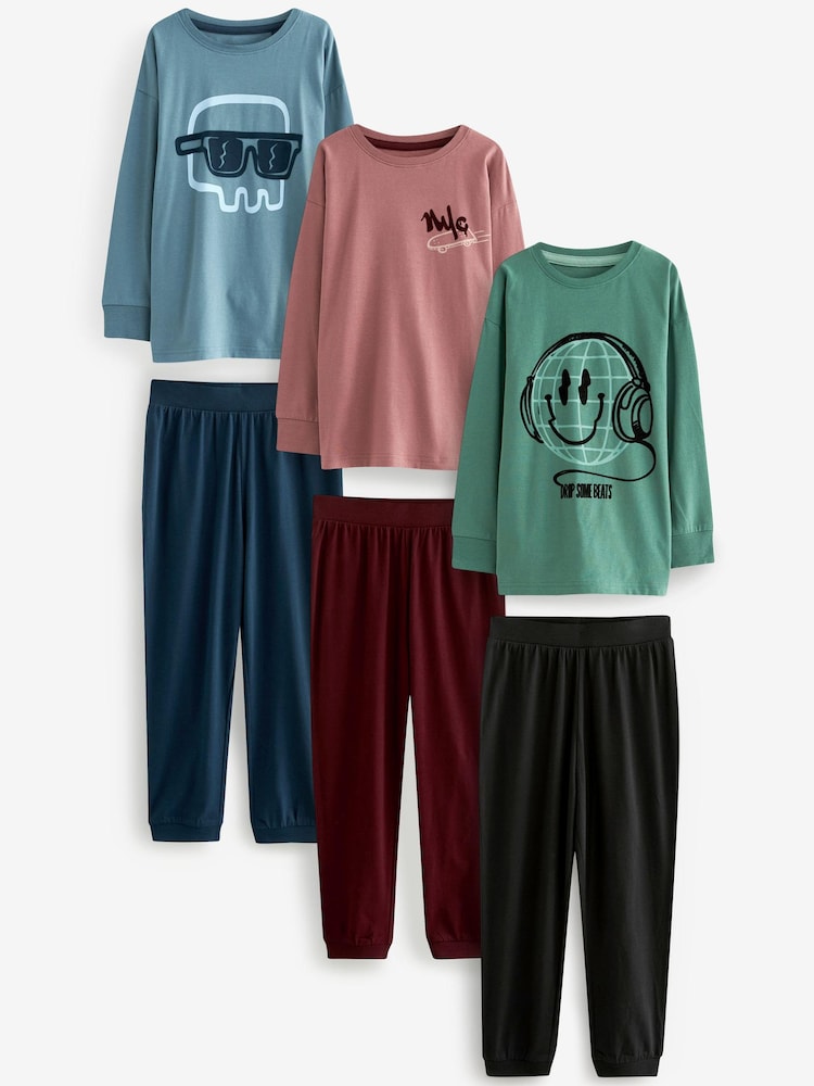 Blue/Green Graphic 3 Pack Long Sleeve Pyjamas (3-16yrs) - Image 1 of 9