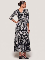 Jolie Moi Black Abstract Ruched Waist Fit & Flare Maxi Dress - Image 2 of 6