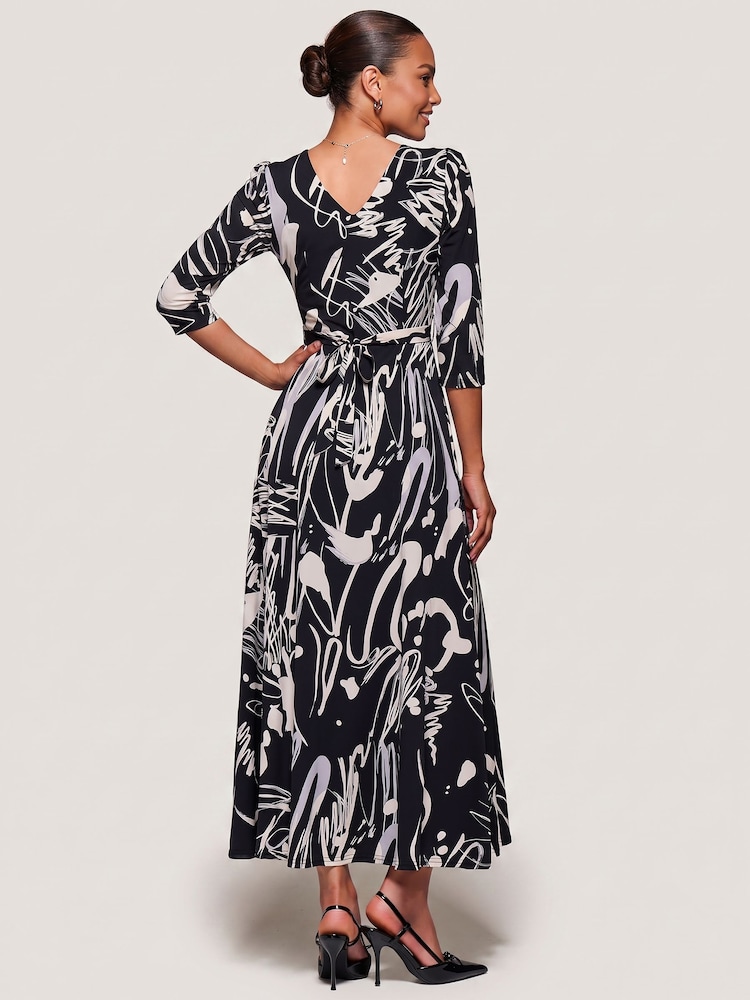 Jolie Moi Black Abstract Ruched Waist Fit & Flare Maxi Dress - Image 2 of 6