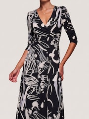 Jolie Moi Black Abstract Ruched Waist Fit & Flare Maxi Dress - Image 3 of 6