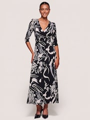 Jolie Moi Black Abstract Ruched Waist Fit & Flare Maxi Dress - Image 4 of 6