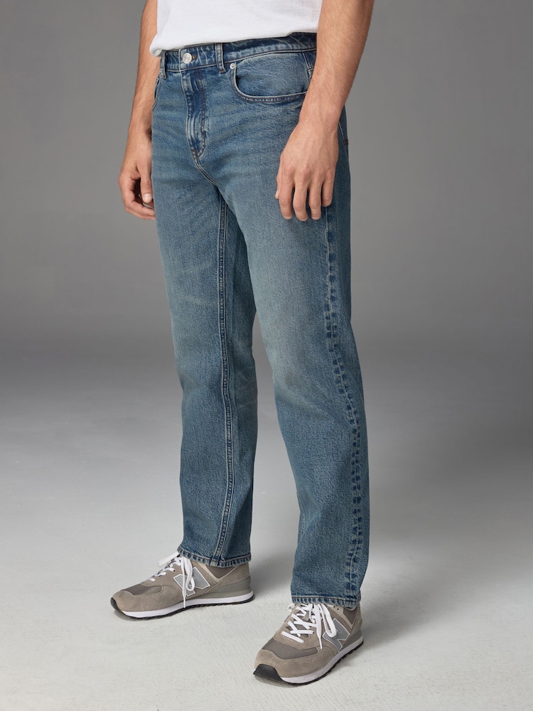 Blue Vintage Straight Fit Vintage Wash Denim Jeans - Image 1 of 11