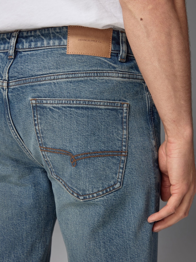 Blue Vintage Straight Fit Vintage Wash Denim Jeans - Image 5 of 11