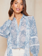 Lipsy Blue Chiffon Trim Detail Blouse - Image 1 of 4