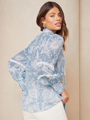 Lipsy Blue Chiffon Trim Detail Blouse - Image 2 of 4