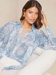 Lipsy Blue Chiffon Trim Detail Blouse - Image 4 of 4