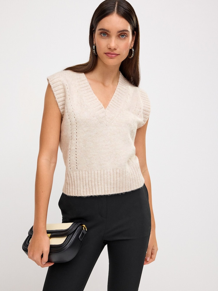 Ecru, Weiß - Tanktop mit V-Ausschnitt - Bild 1 von 6