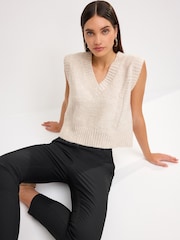 Ecru, Weiß - Tanktop mit V-Ausschnitt - Bild 2 von 6