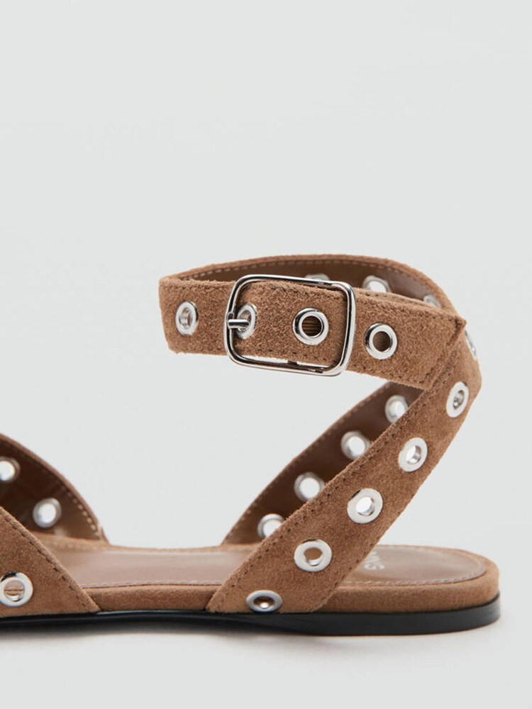 Mango Brown Suede Eyelet Buckle Sandals - Image 3 of 3 Mango Brown Suede Eyelet Buckle Sandals - Image 3 of 3