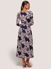 Floral noir - Jolie Moi Robe mi-longue asymétrique en maille froncée - Image 2 de 6