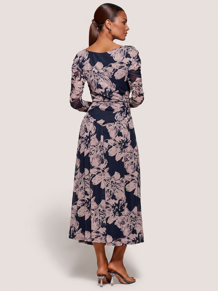 Floral noir - Jolie Moi Robe mi-longue asymétrique en maille froncée - Image 2 de 6