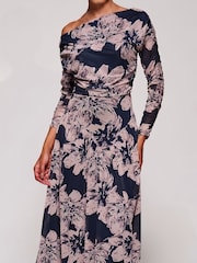 Floral noir - Jolie Moi Robe mi-longue asymétrique en maille froncée - Image 3 de 6