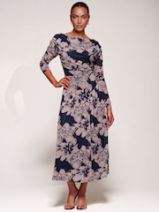 Floral noir - Jolie Moi Robe mi-longue asymétrique en maille froncée - Image 5 de 6