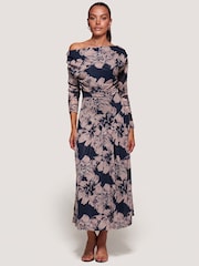 Floral noir - Jolie Moi Robe mi-longue asymétrique en maille froncée - Image 6 de 6