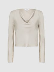 Reiss Silver Avril Metallic Cowl Neck Top - Image 2 of 5
