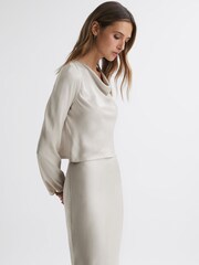 Reiss Silver Avril Metallic Cowl Neck Top - Image 3 of 5