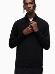 AllSaints Black Kilburn Zip Funnel Neck Sweater - Image 1 of 5