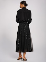 Jolie Moi Black Sequin Mesh Multi Layered Maxi Skirt - Image 2 of 6