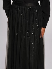 Jolie Moi Black Sequin Mesh Multi Layered Maxi Skirt - Image 3 of 6