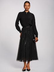 Jolie Moi Black Sequin Mesh Multi Layered Maxi Skirt - Image 4 of 6