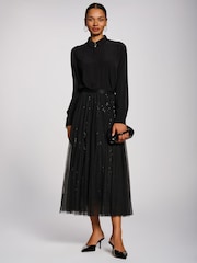Jolie Moi Black Sequin Mesh Multi Layered Maxi Skirt - Image 5 of 6