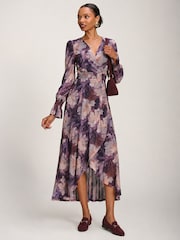 Пурпурный - Jolie Moi Printed Frill Mesh Maxi Dress - Изображение 1 6