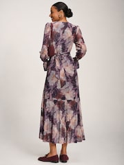 Пурпурный - Jolie Moi Printed Frill Mesh Maxi Dress - Изображение 2 6