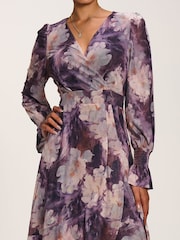 Пурпурный - Jolie Moi Printed Frill Mesh Maxi Dress - Изображение 3 6