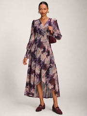 Пурпурный - Jolie Moi Printed Frill Mesh Maxi Dress - Изображение 4 6